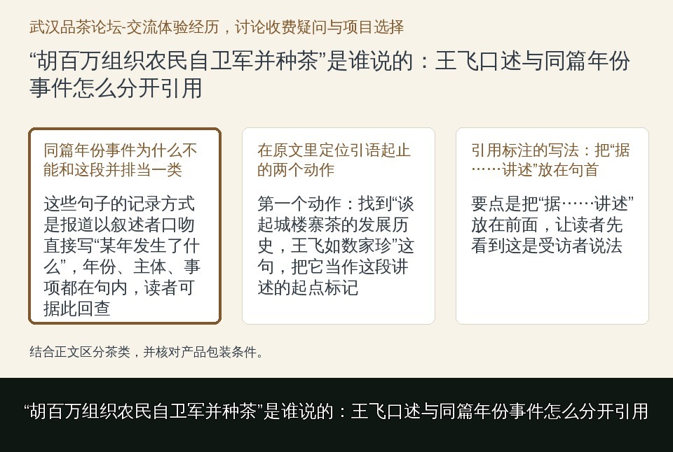 “胡百万组织农民自卫军并种茶”是谁说的：王飞口述与同篇年份事件怎么分开引用的知识要点示意图